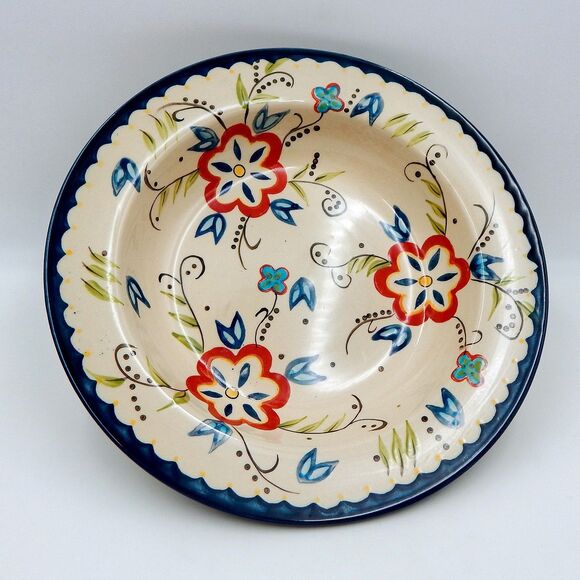 Temptations By Tara Capri Pasta Bowl Blue Wide-Rimmed 12 Inch Floral 1 .5 Qt - Picture 1 of 9